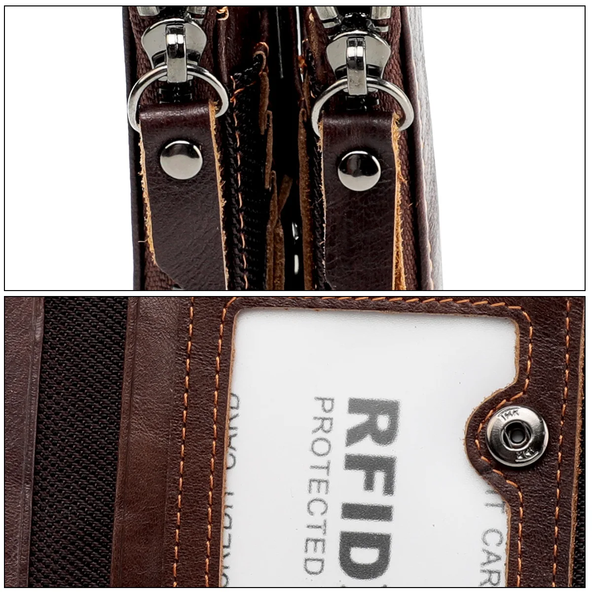Genuine Leather RFID Wallet for Women Short Style Name Engraving Card Holder Retro Male Coin Pocket Double Zipper Unisex Wallet
