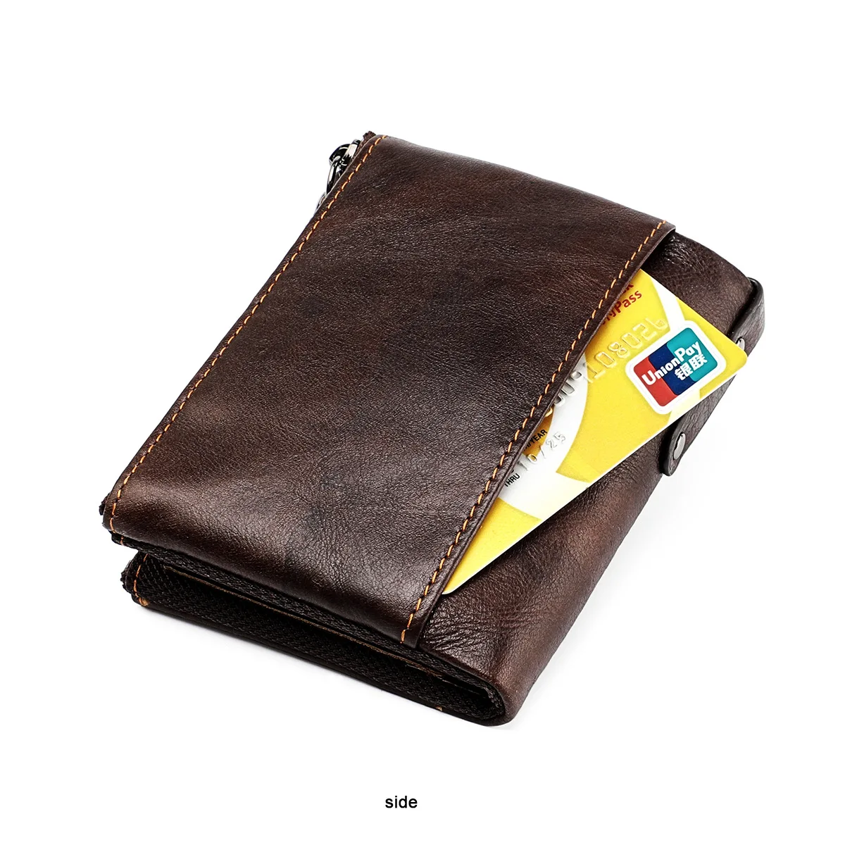 Genuine Leather RFID Wallet for Women Short Style Name Engraving Card Holder Retro Male Coin Pocket Double Zipper Unisex Wallet