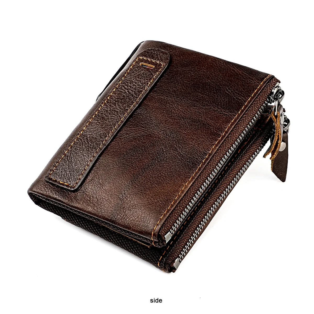 Genuine Leather RFID Wallet for Women Short Style Name Engraving Card Holder Retro Male Coin Pocket Double Zipper Unisex Wallet