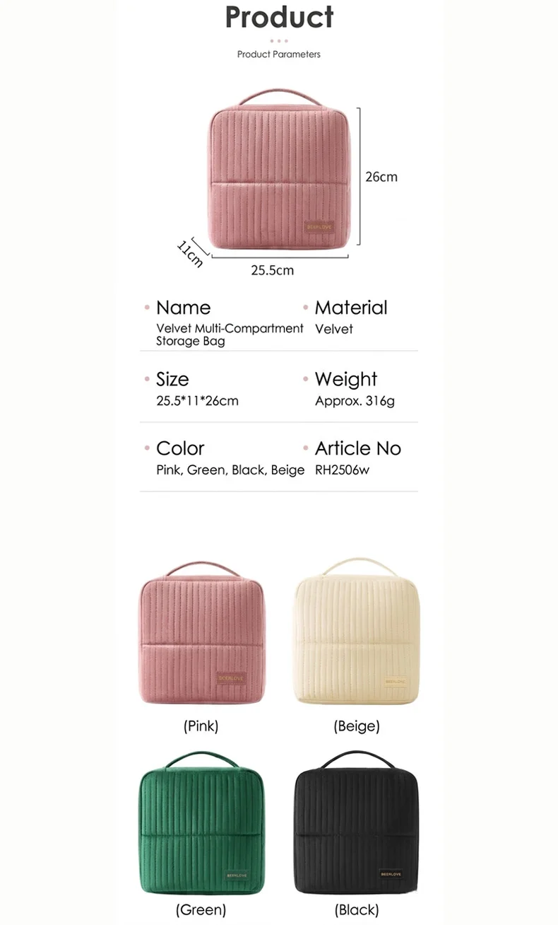 Fashion Makeup Bag Velvet Fashion Portable Makeup Bag Multifunctional Cosmetic Bag Waterproof Travel Organizer Makeup Case