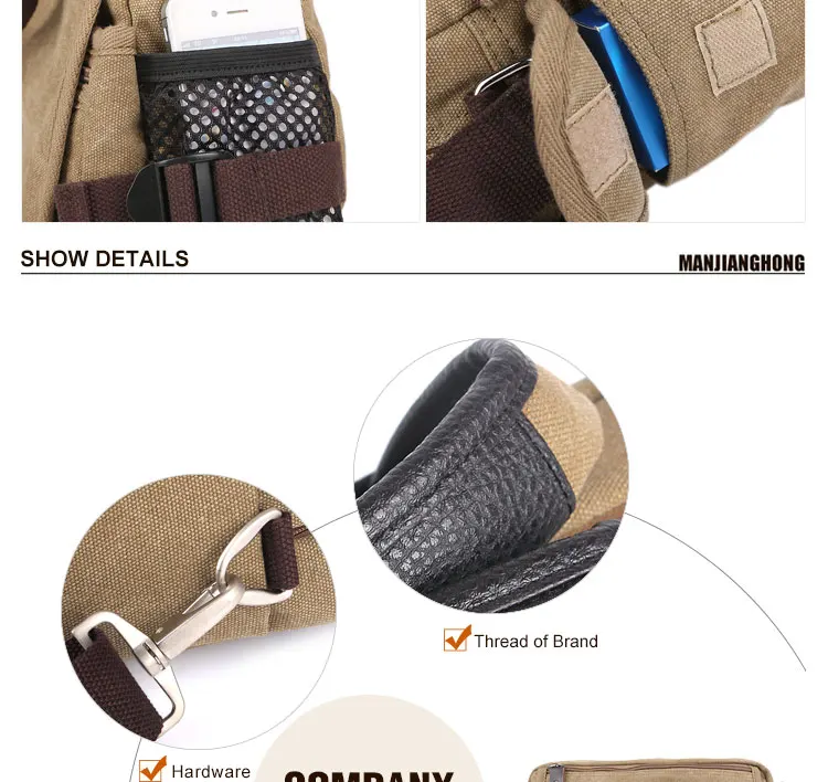 Vintage Canvas Multi-functional Casual Messenger Bag Men's Leisure Shoulder Crossbody Satchel Small for Male