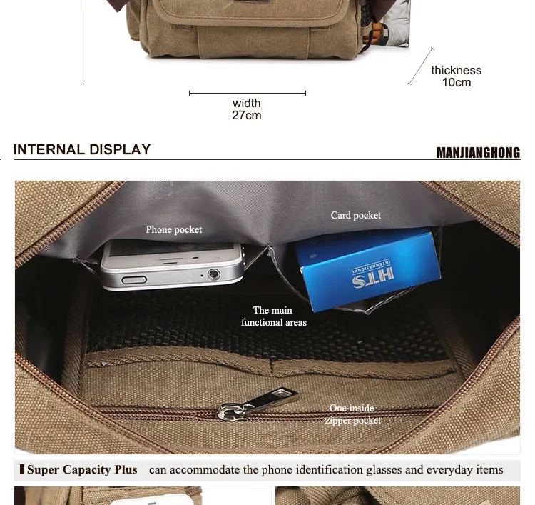 Vintage Canvas Multi-functional Casual Messenger Bag Men's Leisure Shoulder Crossbody Satchel Small for Male