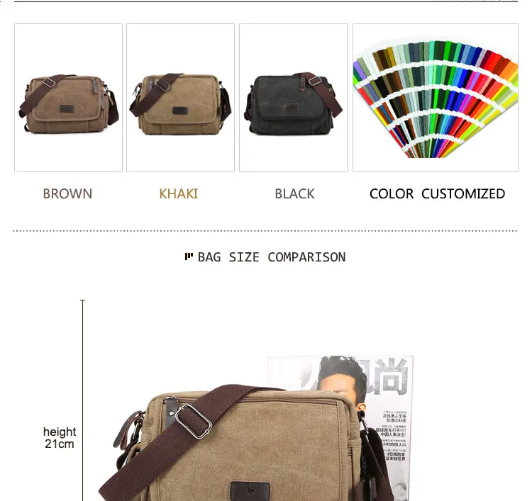 Vintage Canvas Multi-functional Casual Messenger Bag Men's Leisure Shoulder Crossbody Satchel Small for Male