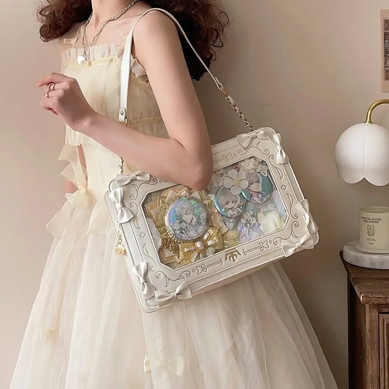Lolita Women Ita Bag Ctue Girl Transparent Shoulder Bag JK Uniform Subculture Kawaii Bow Crossbody Bag DIY Display Messenger Bag