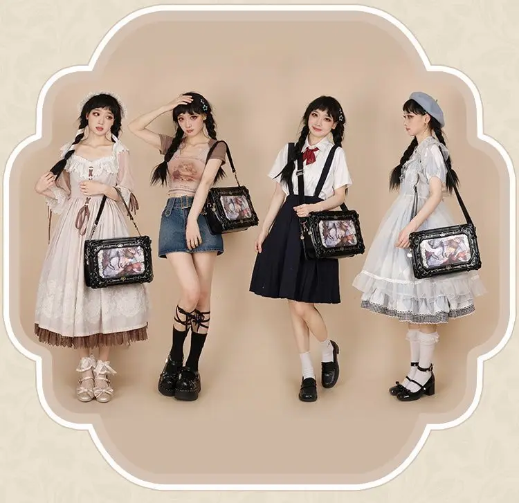 Lolita Women Ita Bag Ctue Girl Transparent Shoulder Bag JK Uniform Subculture Kawaii Bow Crossbody Bag DIY Display Messenger Bag