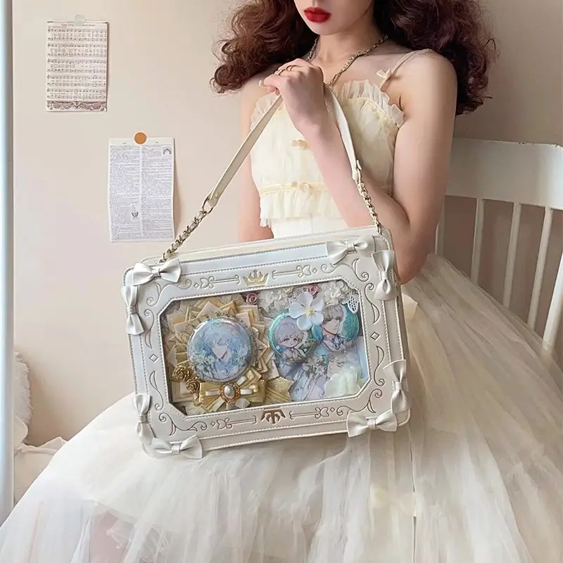 Lolita Women Ita Bag Ctue Girl Transparent Shoulder Bag JK Uniform Subculture Kawaii Bow Crossbody Bag DIY Display Messenger Bag