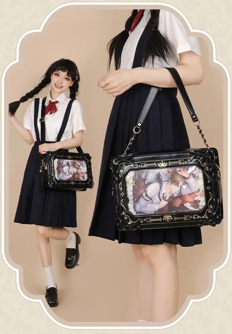 Lolita Women Ita Bag Ctue Girl Transparent Shoulder Bag JK Uniform Subculture Kawaii Bow Crossbody Bag DIY Display Messenger Bag