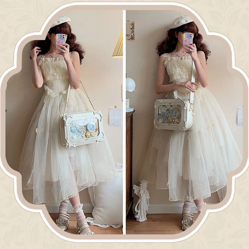 Lolita Women Ita Bag Ctue Girl Transparent Shoulder Bag JK Uniform Subculture Kawaii Bow Crossbody Bag DIY Display Messenger Bag