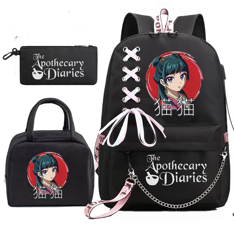 Mochila School Backpack Student Teenager Schoolbag Bag The Apothecary Diaries Maomao Anime Bookbag with Portable Lunch Bags 3pcs