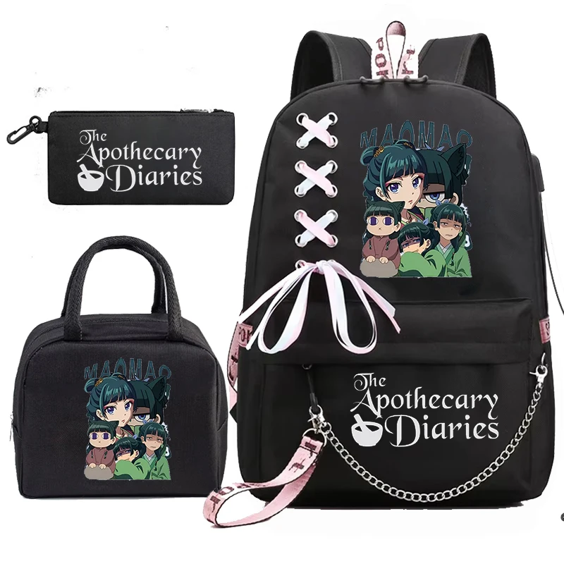 Mochila School Backpack Student Teenager Schoolbag Bag The Apothecary Diaries Maomao Anime Bookbag with Portable Lunch Bags 3pcs