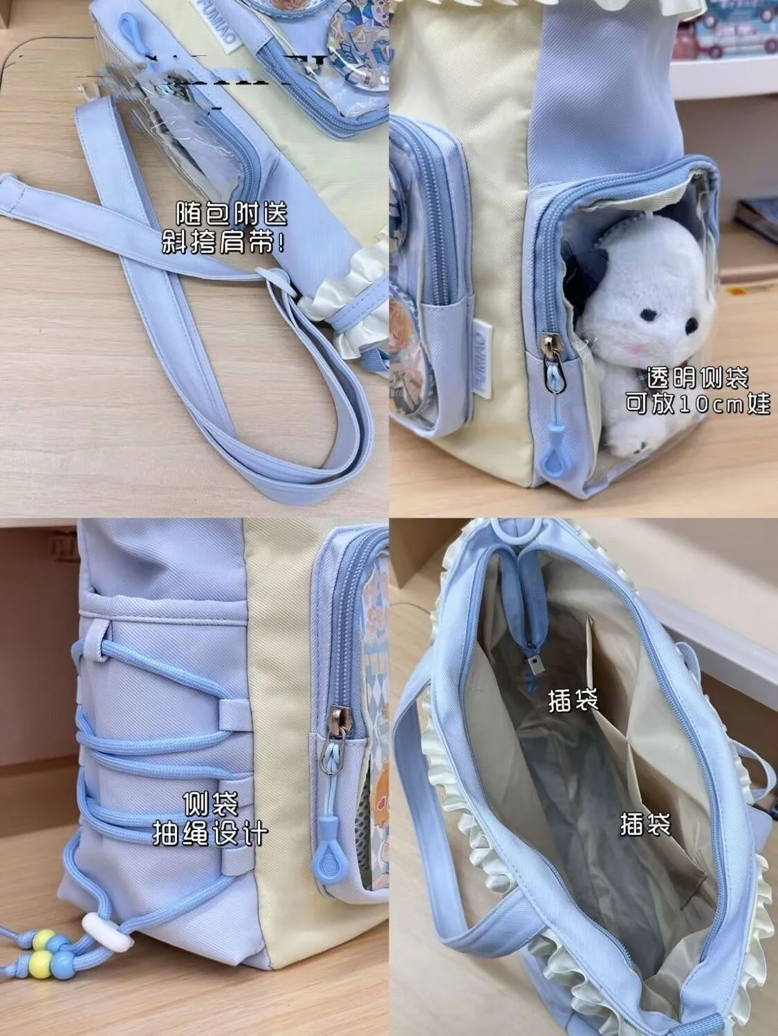 New Y2k Sweet Shoulder Bag Lolita Girl Transparent Tote Bag Women Large Capacity Lace Bow Crossbody Bag Cute DIY Display Handbag
