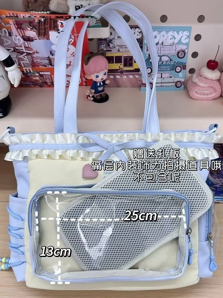 New Y2k Sweet Shoulder Bag Lolita Girl Transparent Tote Bag Women Large Capacity Lace Bow Crossbody Bag Cute DIY Display Handbag