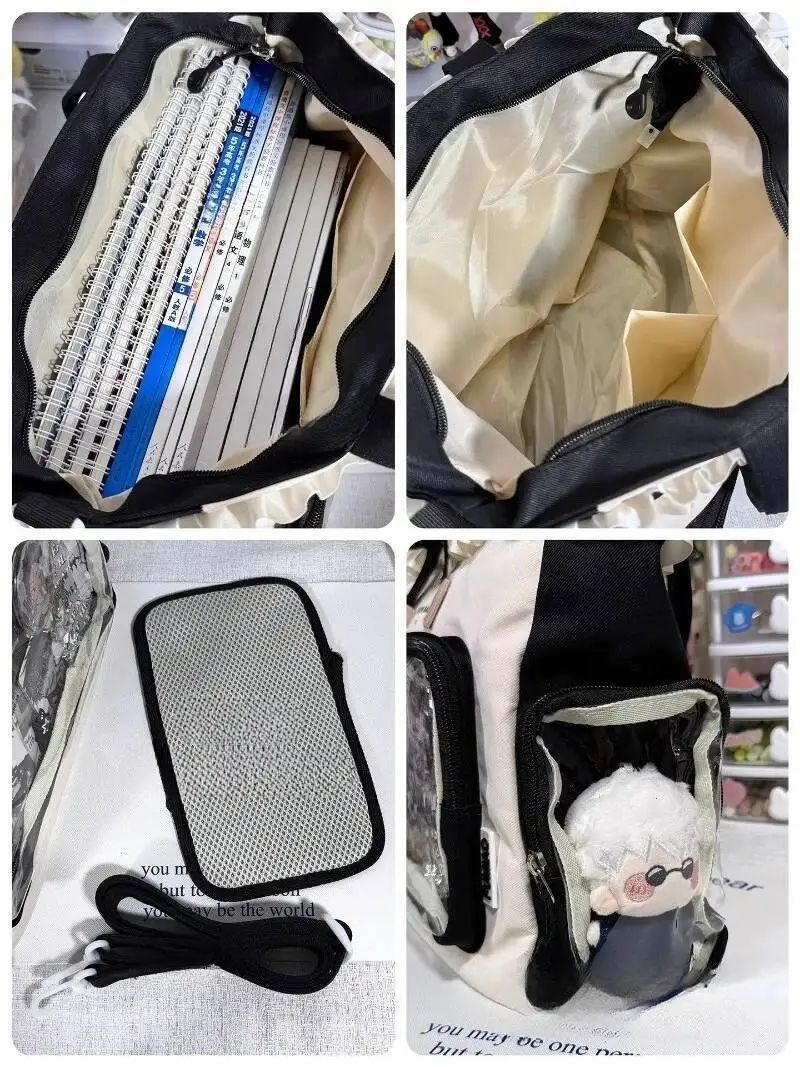 New Y2k Sweet Shoulder Bag Lolita Girl Transparent Tote Bag Women Large Capacity Lace Bow Crossbody Bag Cute DIY Display Handbag