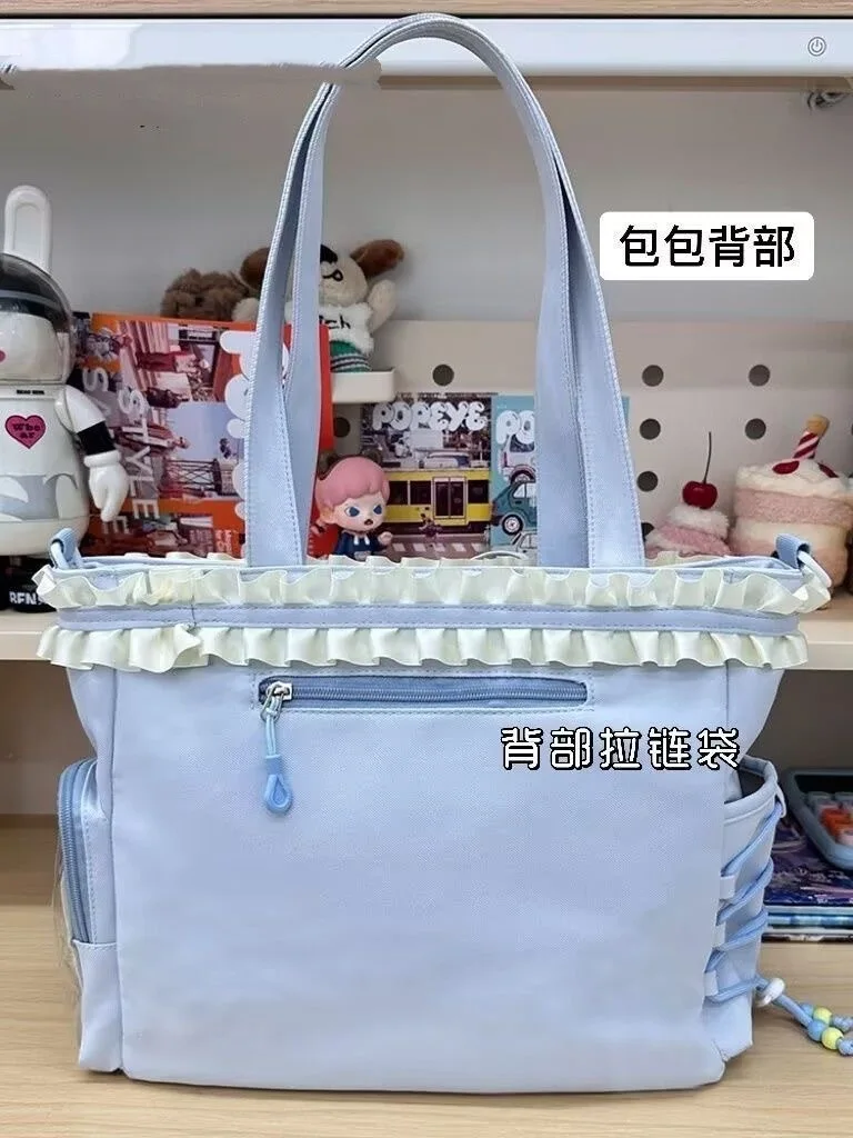 New Y2k Sweet Shoulder Bag Lolita Girl Transparent Tote Bag Women Large Capacity Lace Bow Crossbody Bag Cute DIY Display Handbag