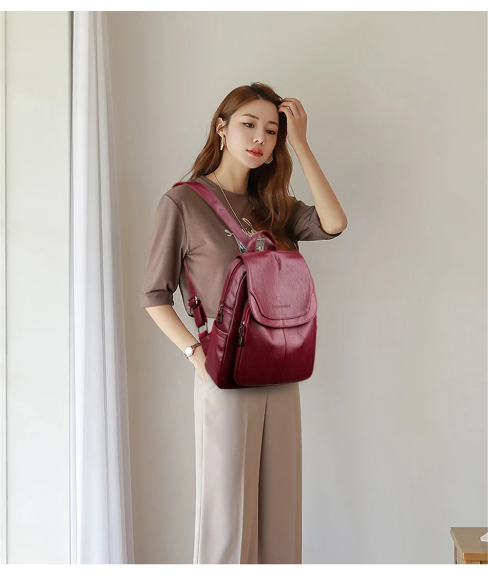 Genuine Women Soft Leather Backpack Fashion Female Shoulder Bag Sac a Dos Ladies Bagpack Mochilas School Bags For Teenage Girls