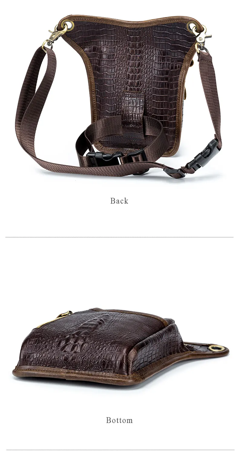 SCHLATUM Genuine Leather Men Multifunction Design Crocodile Grain Belt Pack Drop Motorcycle Fanny Waist Belt Pack Drop Leg Bag