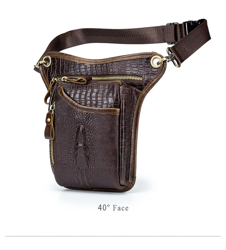 SCHLATUM Genuine Leather Men Multifunction Design Crocodile Grain Belt Pack Drop Motorcycle Fanny Waist Belt Pack Drop Leg Bag