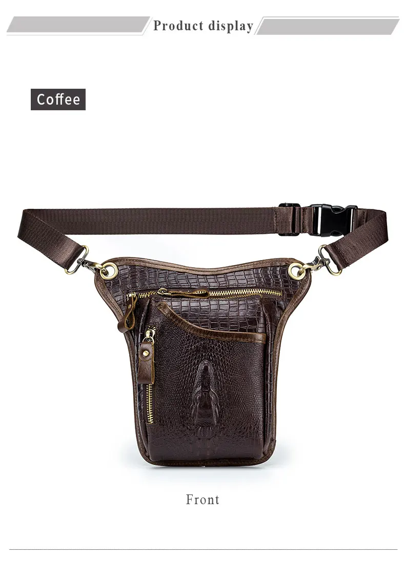 SCHLATUM Genuine Leather Men Multifunction Design Crocodile Grain Belt Pack Drop Motorcycle Fanny Waist Belt Pack Drop Leg Bag