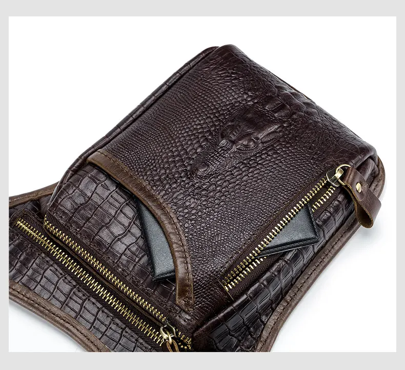 SCHLATUM Genuine Leather Men Multifunction Design Crocodile Grain Belt Pack Drop Motorcycle Fanny Waist Belt Pack Drop Leg Bag