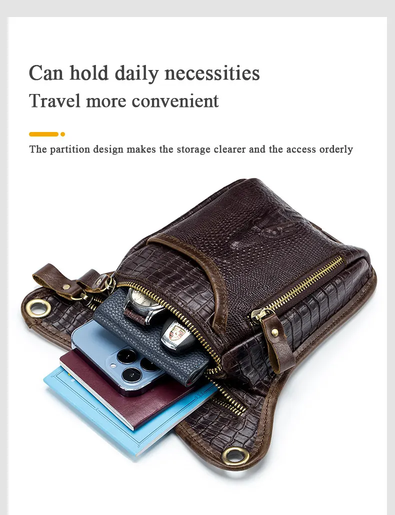 SCHLATUM Genuine Leather Men Multifunction Design Crocodile Grain Belt Pack Drop Motorcycle Fanny Waist Belt Pack Drop Leg Bag
