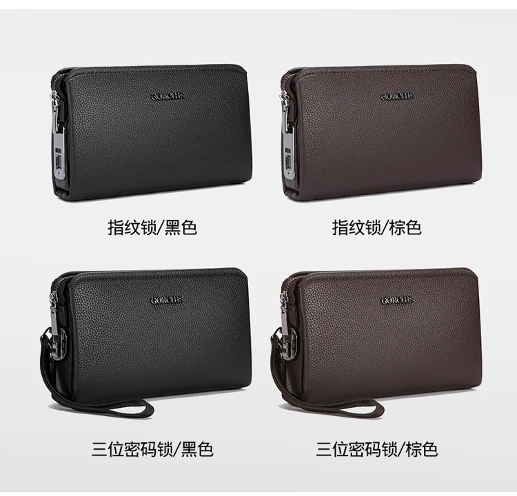 Leather Wallet FL-V1 Men Business Clutch Bag Smart Fingerprint Lock Security Anti Theft Handbag Black Safety Men Wallet сумка 가방