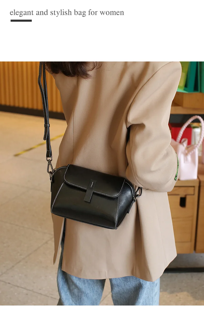 Women's Small Phone Bag Fashionable Oil Wax Cowhide Leather Handbag Versatile and Simple Shoulder Bag High Quality Crossbody Bag