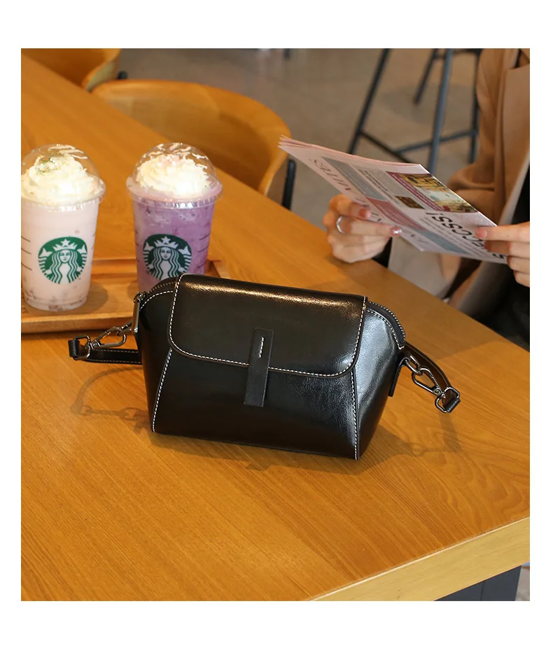 Women's Small Phone Bag Fashionable Oil Wax Cowhide Leather Handbag Versatile and Simple Shoulder Bag High Quality Crossbody Bag