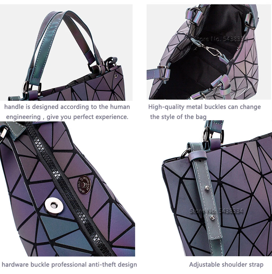 Luminous Bag Sequins Geometric Bags for Women 2024 Quilted Shoulder Bags Laser Plain Folding Female Handbags Bolsa Feminina