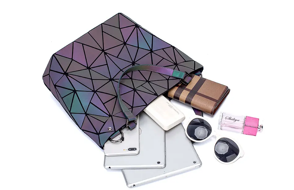 Luminous Bag Sequins Geometric Bags for Women 2024 Quilted Shoulder Bags Laser Plain Folding Female Handbags Bolsa Feminina