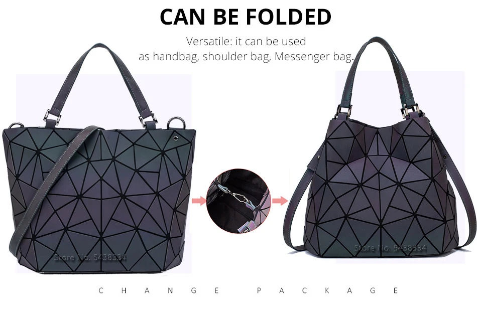 Luminous Bag Sequins Geometric Bags for Women 2024 Quilted Shoulder Bags Laser Plain Folding Female Handbags Bolsa Feminina