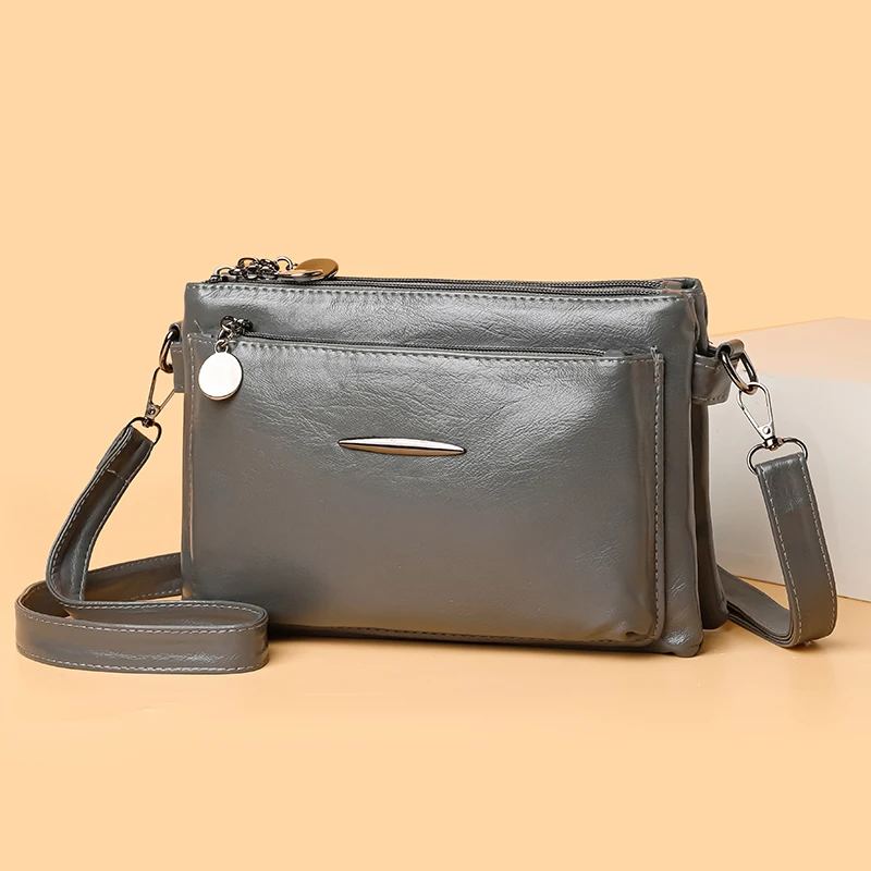 Solid Color Simple Retro Women's Small Crossbody Bag Soft PU Leather Multi-layered Shoulder Bag Casual Large Capacity Sling Bag