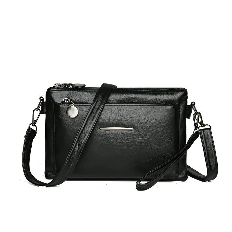 Solid Color Simple Retro Women's Small Crossbody Bag Soft PU Leather Multi-layered Shoulder Bag Casual Large Capacity Sling Bag