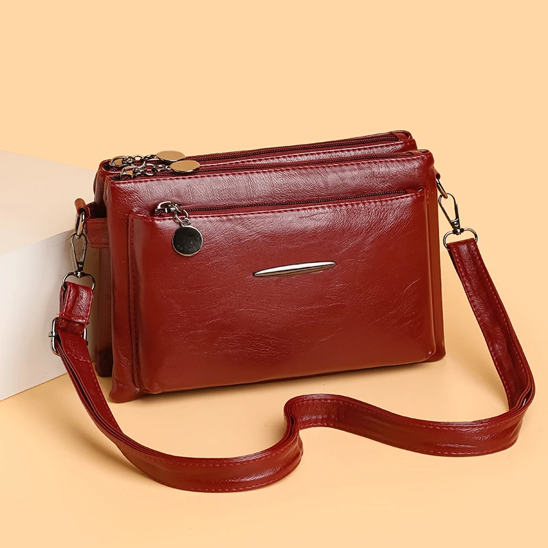 Solid Color Simple Retro Women's Small Crossbody Bag Soft PU Leather Multi-layered Shoulder Bag Casual Large Capacity Sling Bag