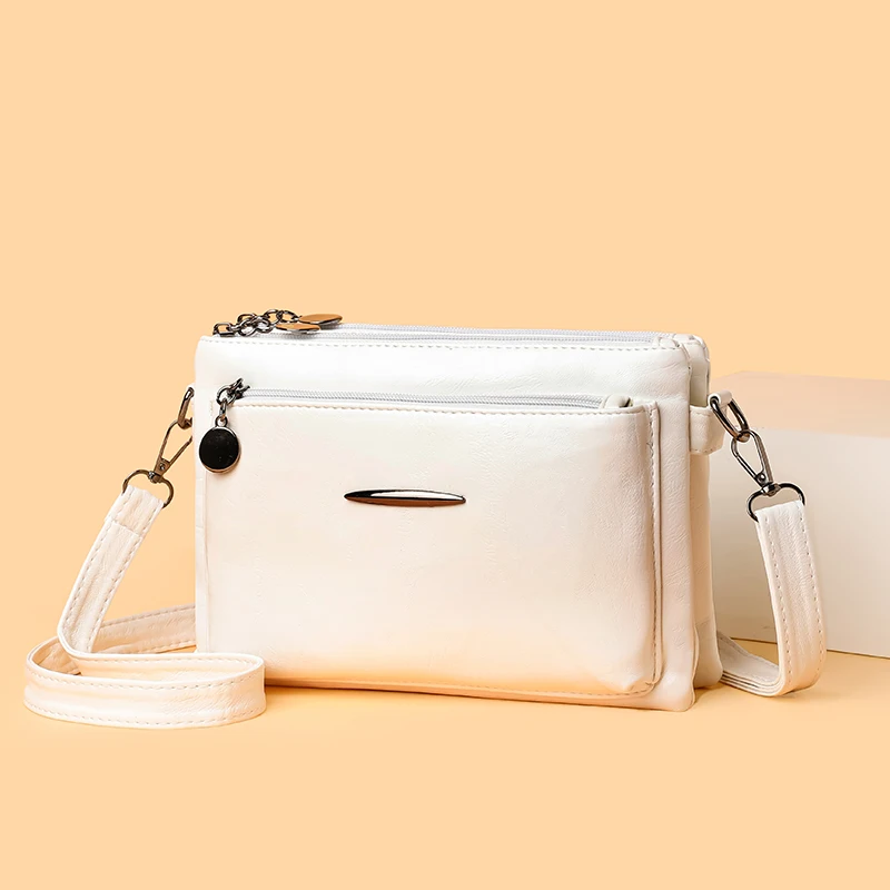 Solid Color Simple Retro Women's Small Crossbody Bag Soft PU Leather Multi-layered Shoulder Bag Casual Large Capacity Sling Bag