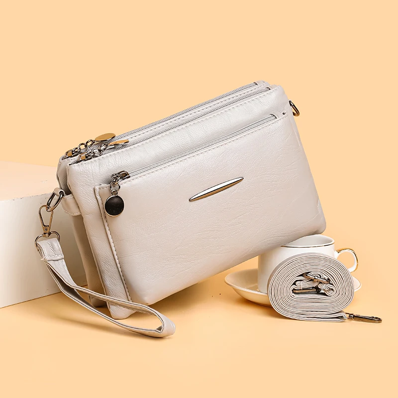 Solid Color Simple Retro Women's Small Crossbody Bag Soft PU Leather Multi-layered Shoulder Bag Casual Large Capacity Sling Bag