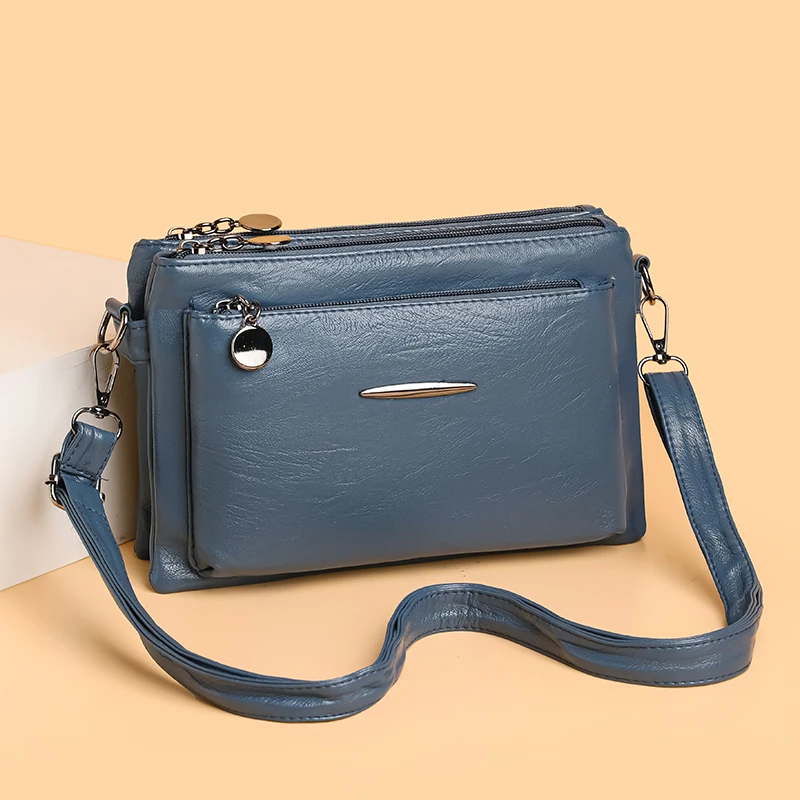 Solid Color Simple Retro Women's Small Crossbody Bag Soft PU Leather Multi-layered Shoulder Bag Casual Large Capacity Sling Bag