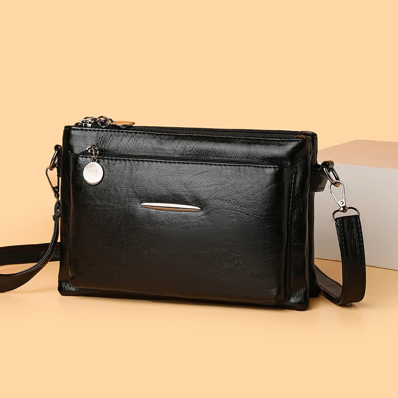 Solid Color Simple Retro Women's Small Crossbody Bag Soft PU Leather Multi-layered Shoulder Bag Casual Large Capacity Sling Bag