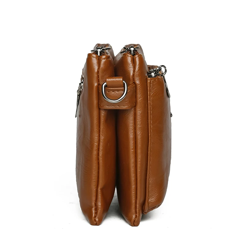Solid Color Simple Retro Women's Small Crossbody Bag Soft PU Leather Multi-layered Shoulder Bag Casual Large Capacity Sling Bag