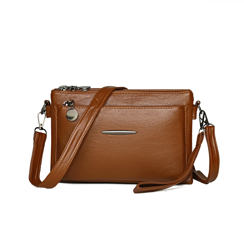 Solid Color Simple Retro Women's Small Crossbody Bag Soft PU Leather Multi-layered Shoulder Bag Casual Large Capacity Sling Bag