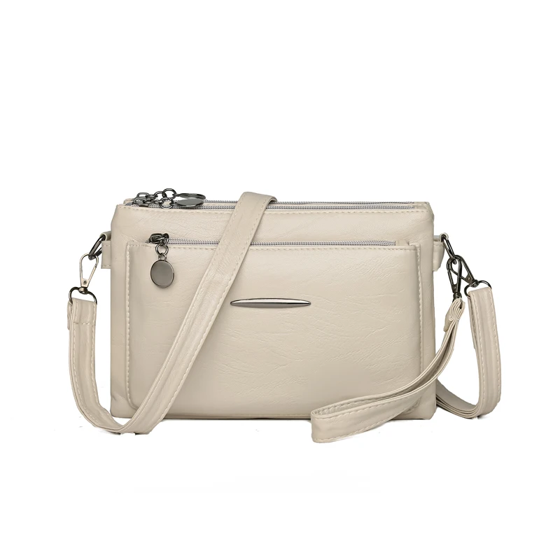 Solid Color Simple Retro Women's Small Crossbody Bag Soft PU Leather Multi-layered Shoulder Bag Casual Large Capacity Sling Bag
