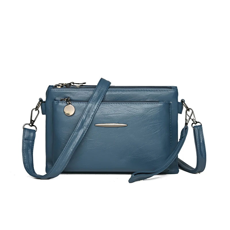 Solid Color Simple Retro Women's Small Crossbody Bag Soft PU Leather Multi-layered Shoulder Bag Casual Large Capacity Sling Bag