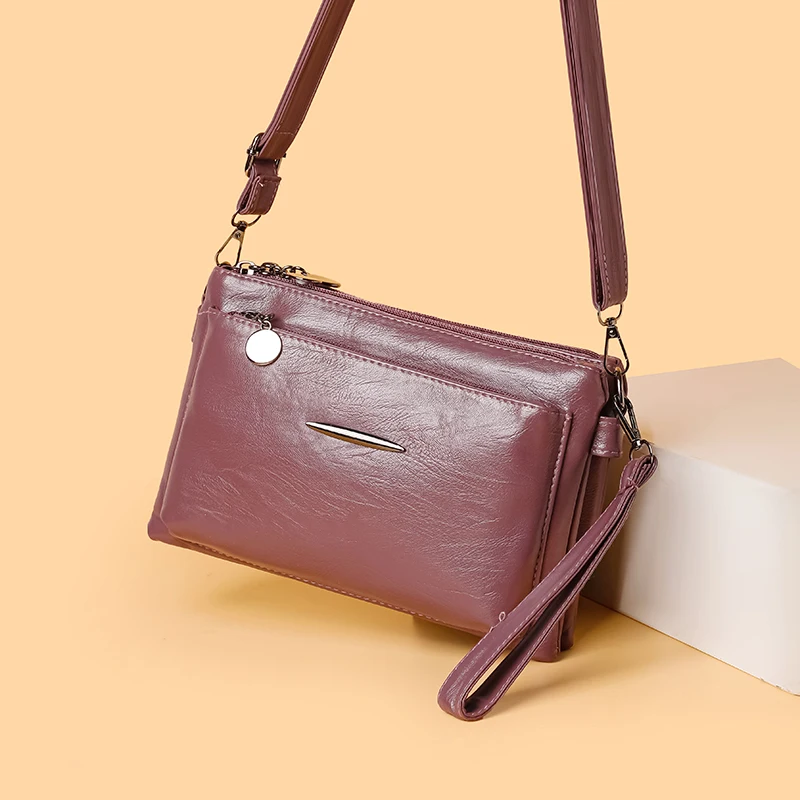 Solid Color Simple Retro Women's Small Crossbody Bag Soft PU Leather Multi-layered Shoulder Bag Casual Large Capacity Sling Bag