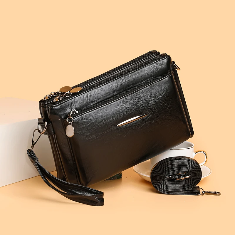 Solid Color Simple Retro Women's Small Crossbody Bag Soft PU Leather Multi-layered Shoulder Bag Casual Large Capacity Sling Bag