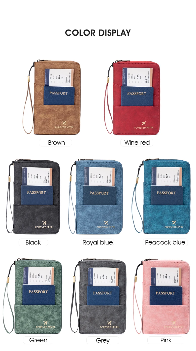Travel Family Passport Holder RFIDShielded Large-Capacity Document Zippered Storage Wallet PU Clutch Bag Unisex Travel Accessory