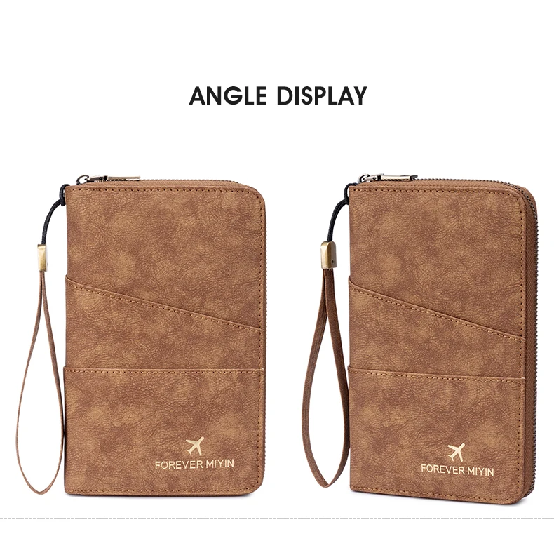 Travel Family Passport Holder RFIDShielded Large-Capacity Document Zippered Storage Wallet PU Clutch Bag Unisex Travel Accessory