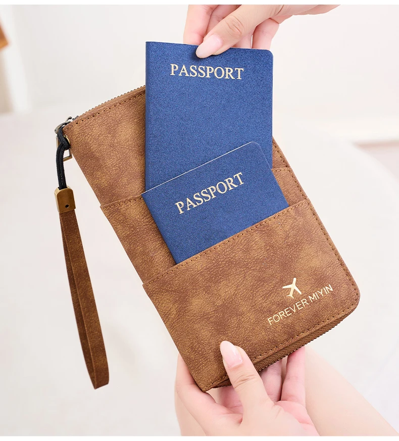 Travel Family Passport Holder RFIDShielded Large-Capacity Document Zippered Storage Wallet PU Clutch Bag Unisex Travel Accessory