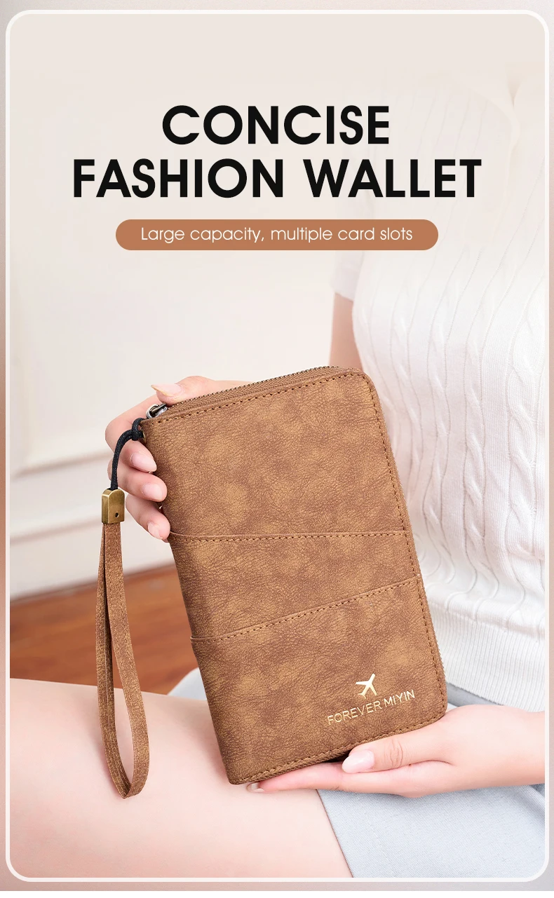 Travel Family Passport Holder RFIDShielded Large-Capacity Document Zippered Storage Wallet PU Clutch Bag Unisex Travel Accessory