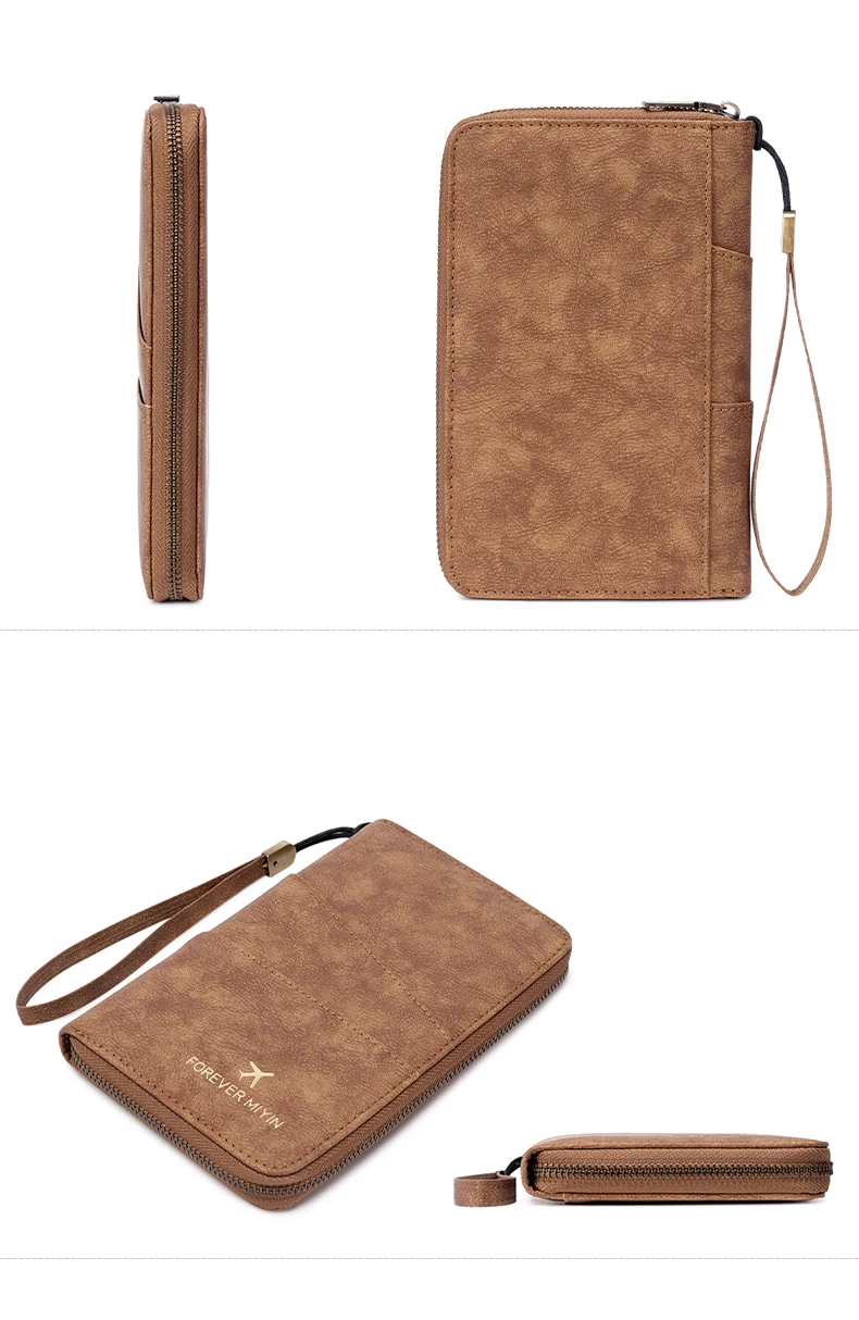 Travel Family Passport Holder RFIDShielded Large-Capacity Document Zippered Storage Wallet PU Clutch Bag Unisex Travel Accessory