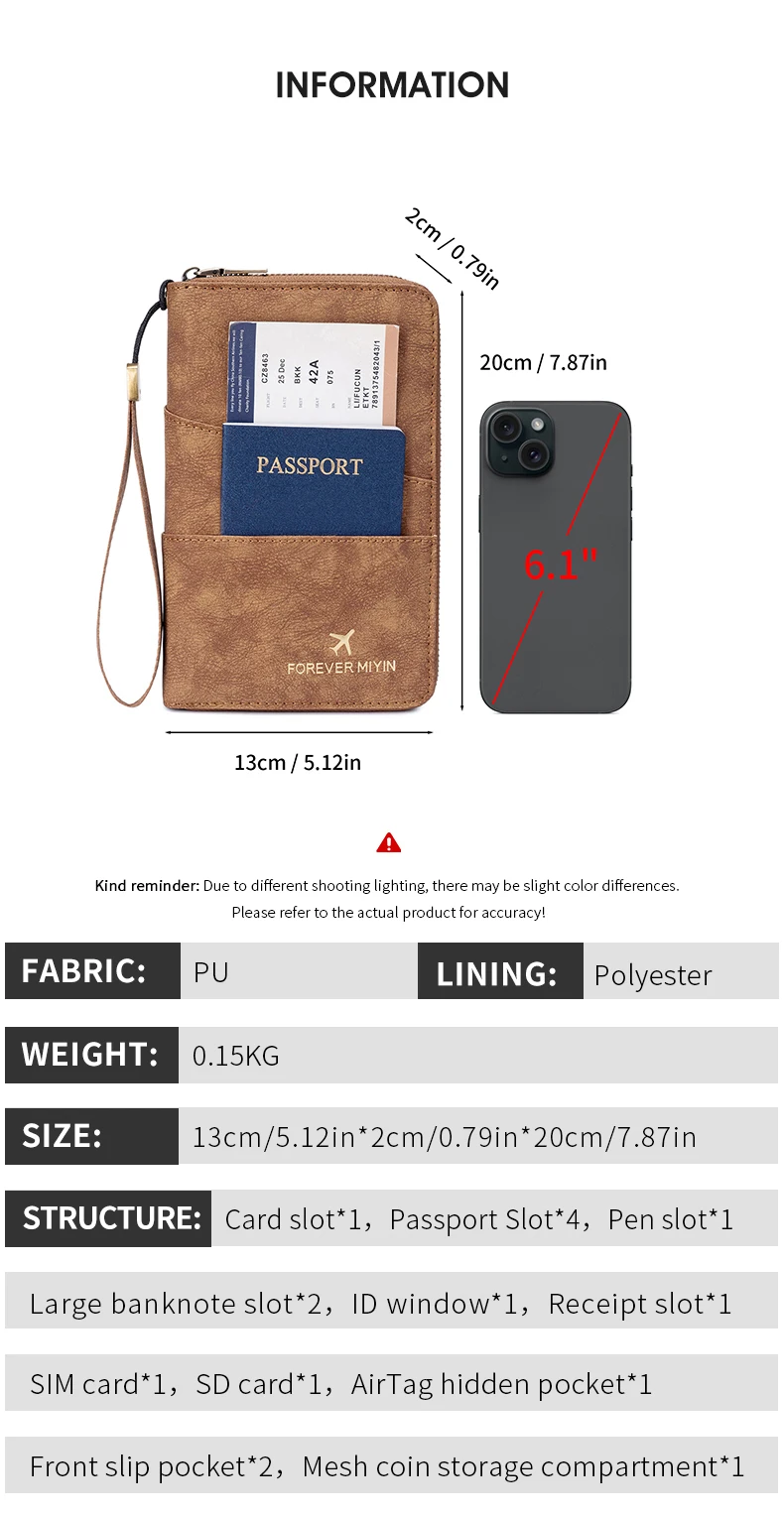 Travel Family Passport Holder RFIDShielded Large-Capacity Document Zippered Storage Wallet PU Clutch Bag Unisex Travel Accessory