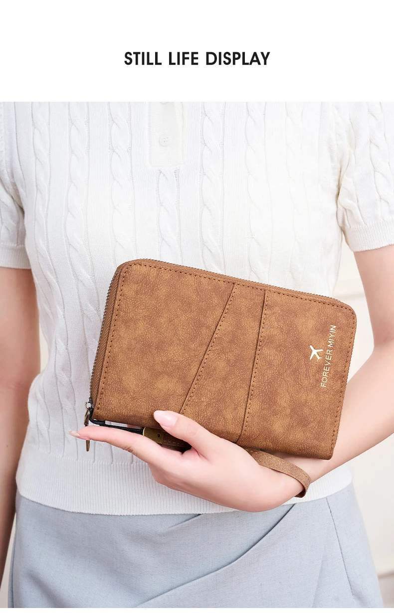 Travel Family Passport Holder RFIDShielded Large-Capacity Document Zippered Storage Wallet PU Clutch Bag Unisex Travel Accessory